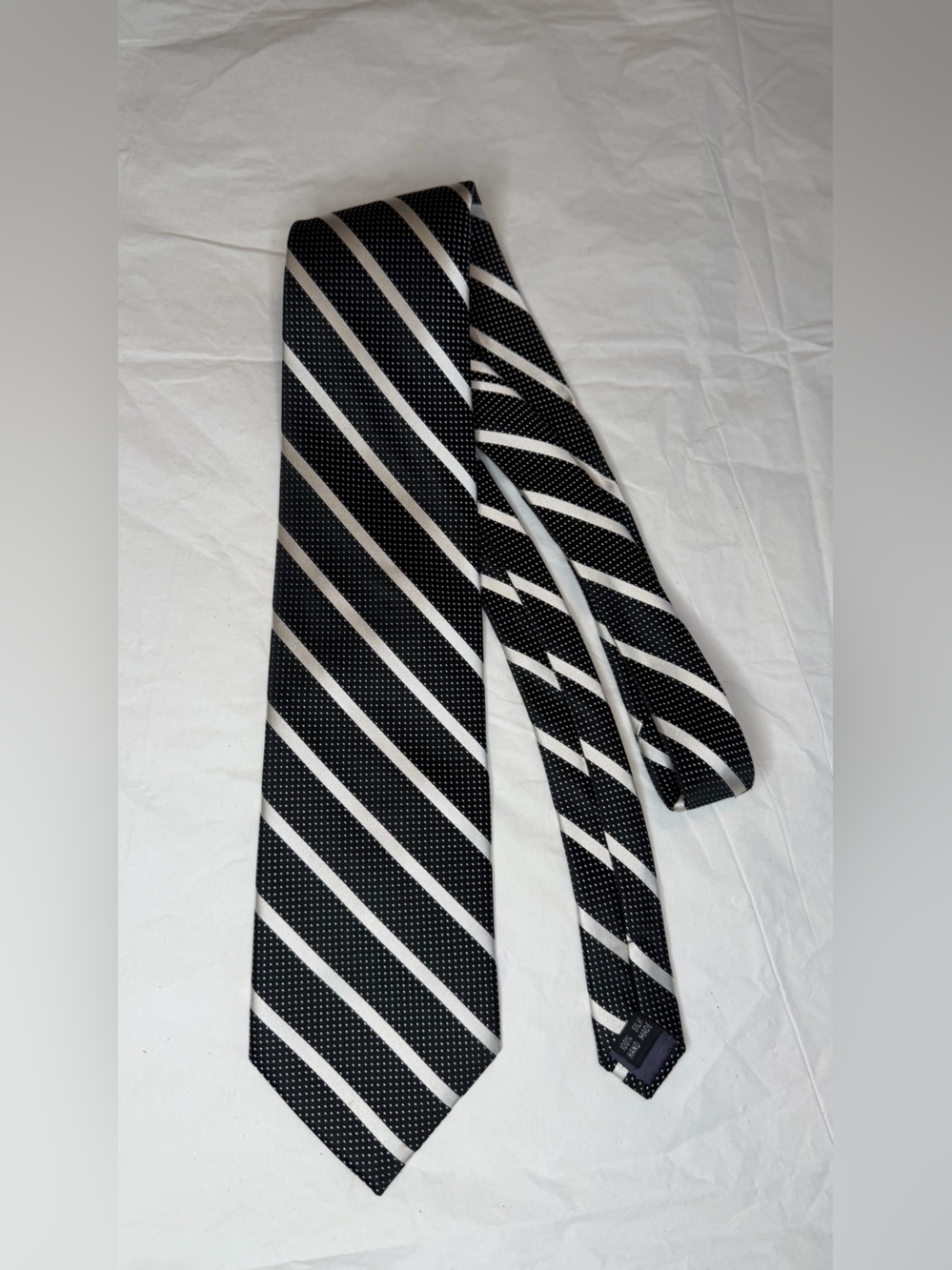 Men's Black Tie with White Diagonal Stripes